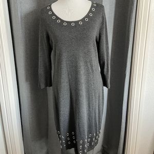 Gray Calvin Klein sweater dress with silver metallic grommet embellishments. XL